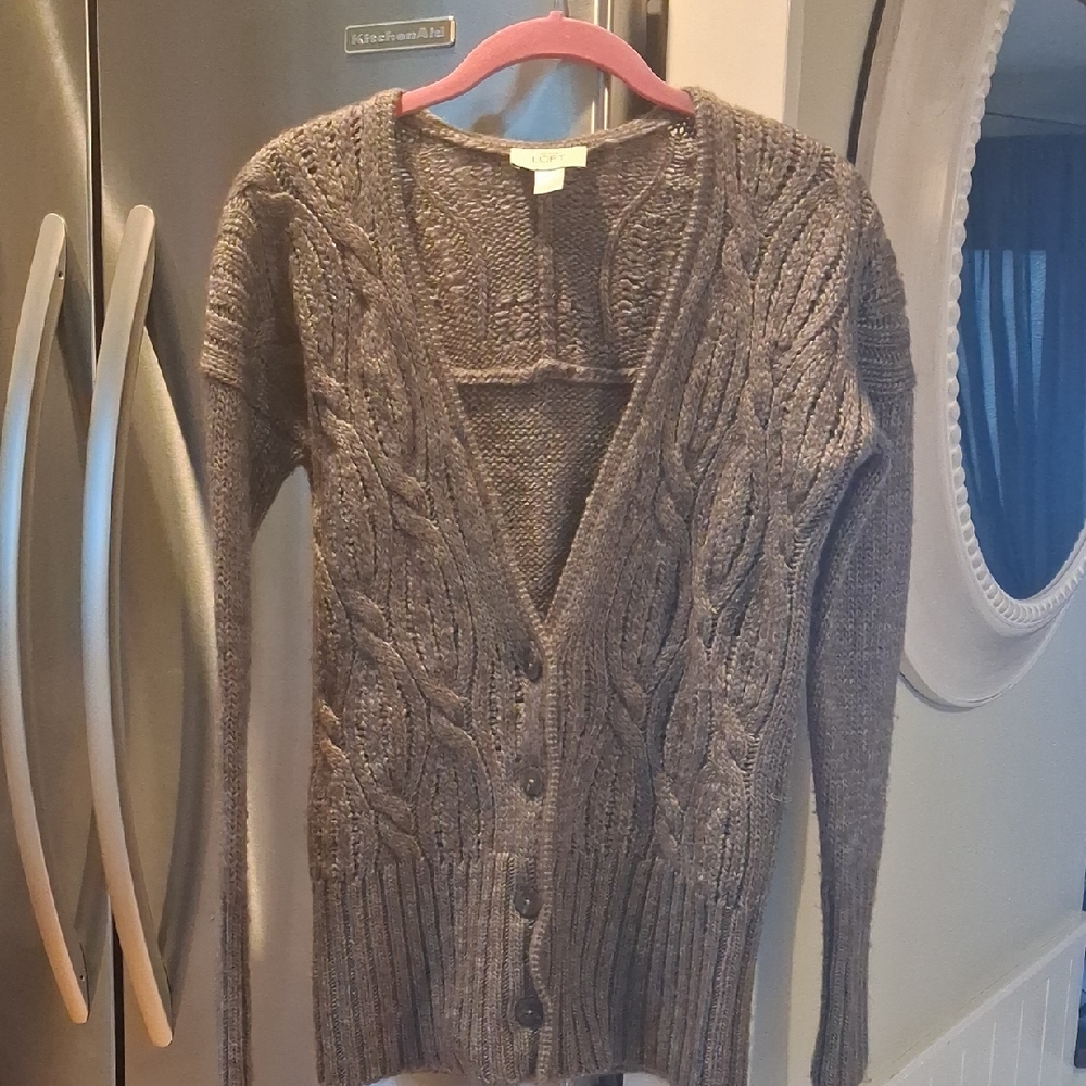 LOFT Taupe Cable Knit Cardigan